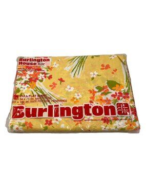 Burlington No-Iron Vintage 1970s Flat Sheet Double Bed Yellow Orange Full